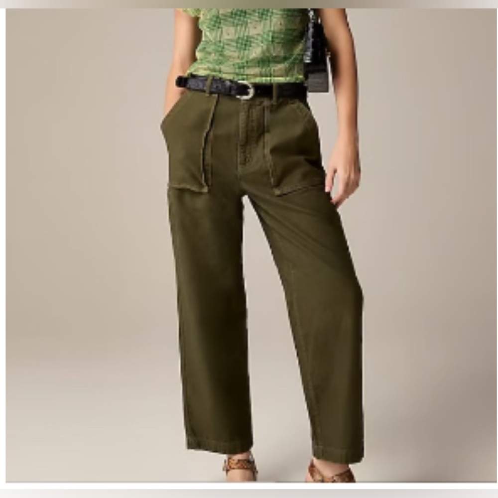 J.Crew Green Wide Leg Cargo Sateen Cotton High Rise Size 14